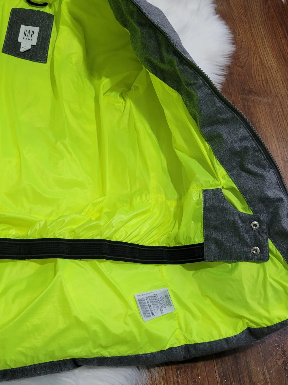 GAP Kids Heather Gray Jacket with Neon Lime Hood